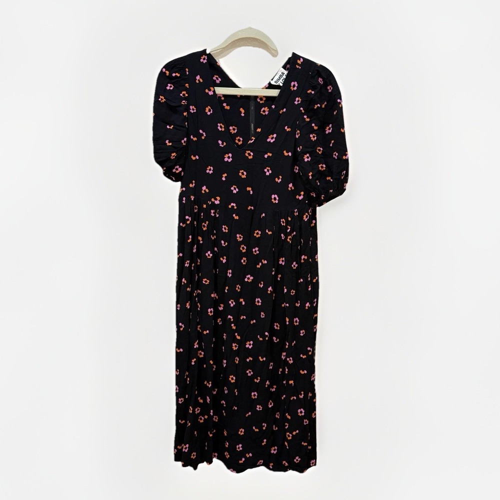 Bimba Y Lola Floral Multicolored Midi Dress Black Allover Print Womens Size XS‎